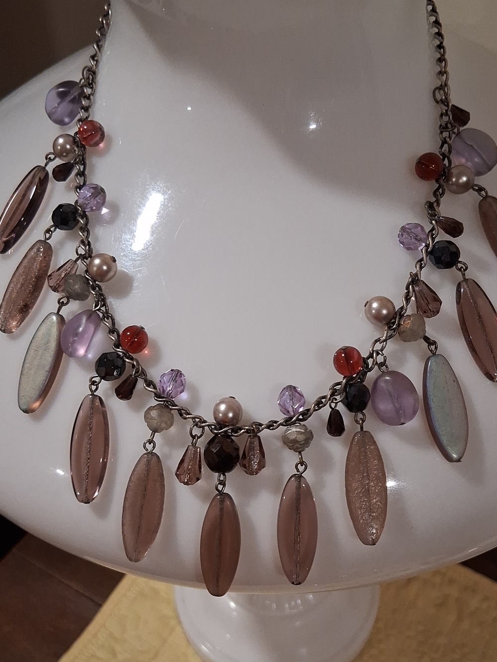 Lavender & Pearl Drop Beaded Necklace for Women